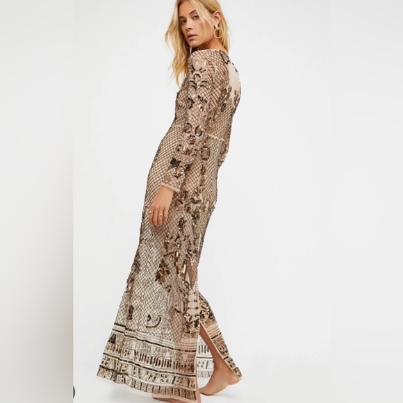NWT Free People Art Deco sequin Maxi Slip Dress ‎ Embellished Dress size S - Picture 1 of 10